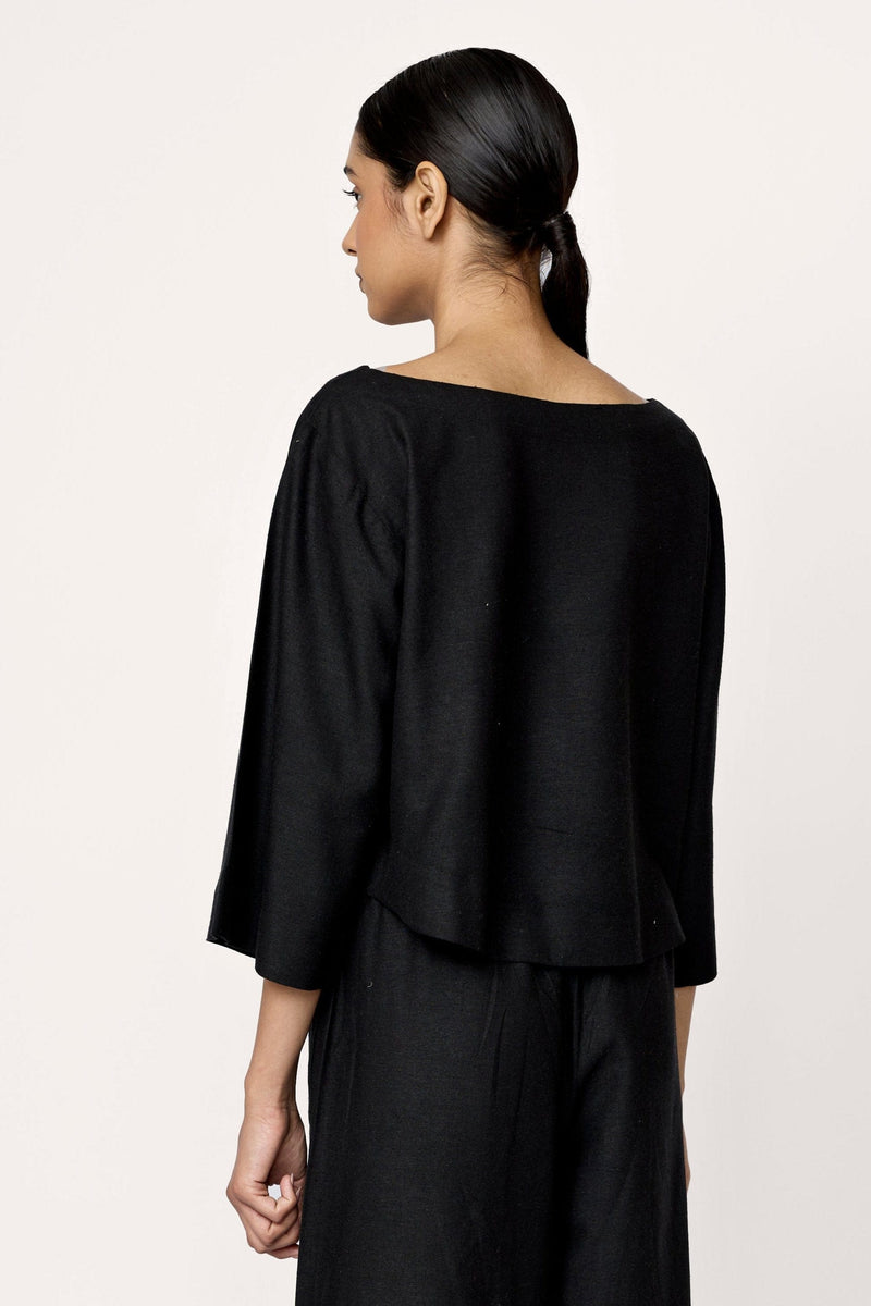 Popover Top - Black Silk Noil