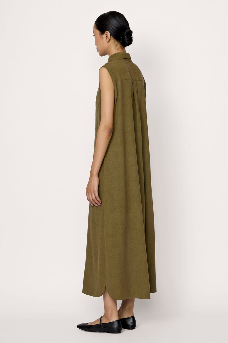 Sleeveless Shirt Dress - Olive Branch