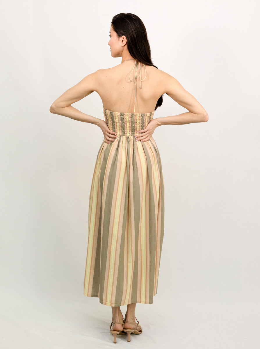 Halter Midi Dress - Sorbet Stripe